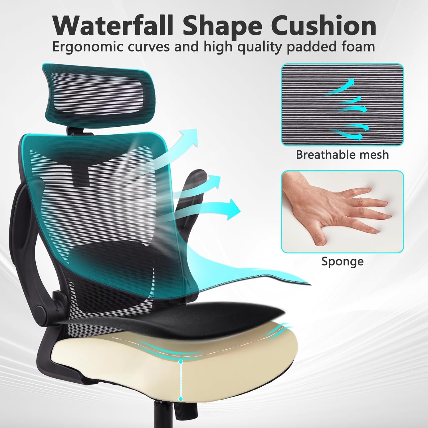 CLATINA Heavy Duty Ergonomic Mesh Office Chair 400LBS, Big and Tall Desk Chair with Adjustable Lumbar Support & Headrest, Flip Up Padded Arms, High Back Computer Chair for Home Office, Black, 8 Pack