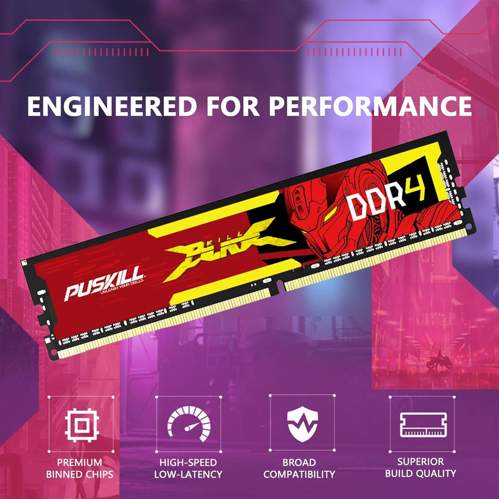 PUSKILL DDR4 RAM 16GB Kit (2x8GB) 3200MHz PC4-25600 CL16 Desktop Memory - 1.35V UDIMM Low Latency, Intel XMP 2.0 Ready for Gaming PC, Compatible with Intel & AMD