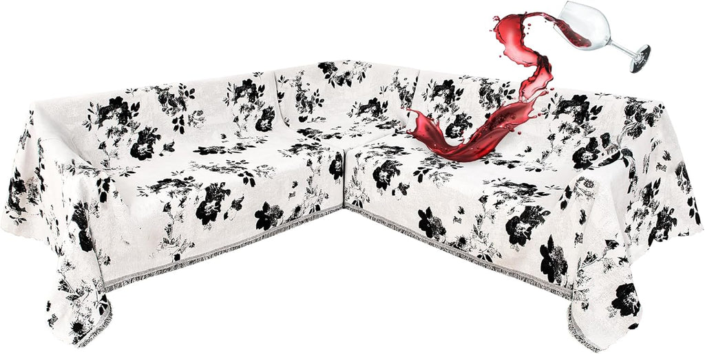 1OO% Waterproof Sectional Couch Covers for Dogs L Shaped Corner Sofa Cover Washable Chenille Sofa Slipcovers Blanket Modern Jacquard Pet Furniture Protector (91"x252", Black Flower)