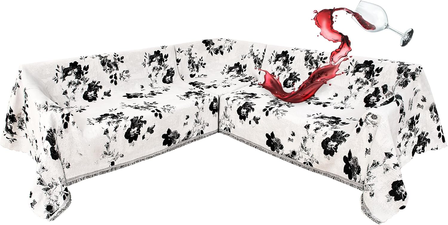1OO% Waterproof Sectional Couch Covers for Dogs L Shaped Corner Sofa Cover Washable Chenille Sofa Slipcovers Blanket Modern Jacquard Pet Furniture Protector (91"x252", Black Flower)