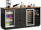 78.74" Large Coffee Bar Cabinet with Fridge Space, Mini Fridge Cabinet with Storage, Liquor Cabinet with Wine Rack Glass Holder Power Outlets for Living Room, Kitchen, Black KTSR003B