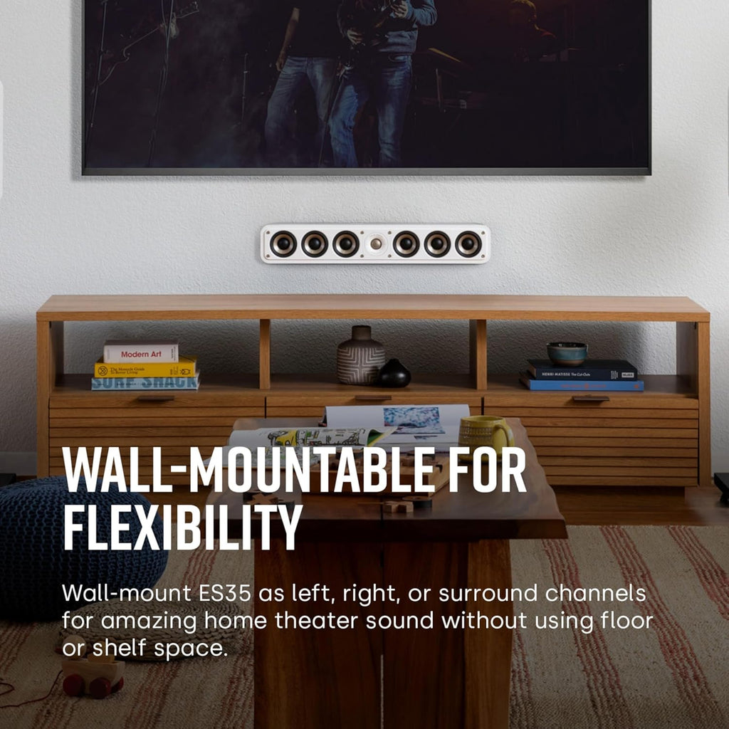 Polk Signature Elite ES35 Slim Center Channel Speaker - Hi-Res Audio Certified  Dolby Atmos & DTS:X Compatible  1" Tweeter & (6) 3" Woofers  Dual Power Port for Effortless Bass  Stunning Black
