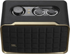 JBL Authentics 200 - Retro Style Smart Home Speaker with Built in Wi-Fi  Bluetooth and Voice Assistants  Alexa and Google Assistant  Multi-Room Playback  Automatic self tuning (Black/Gold)