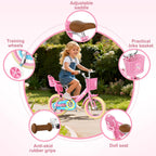 Glaf Toddler Girls Bike for Age 2-9 Years Old 12 14 16 Inch Girls Bike with Training Wheels and Doll Seat Kids Bike Bicycle with Basket Adjustable Seat