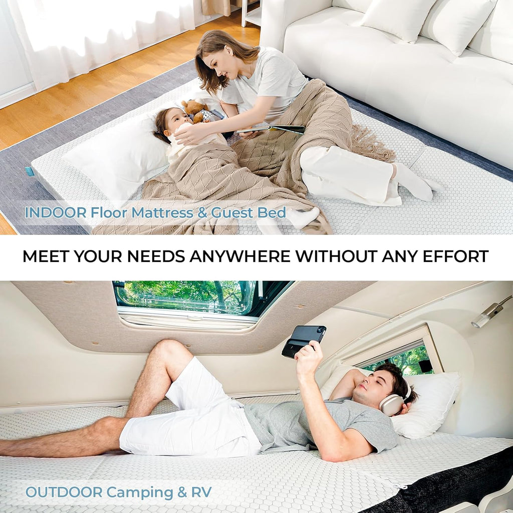 Odorless Foldable Mattress Queen Size 80" x 60" x 6", 6 Inch Folding Foam Mattress with Storage Bag, Fiberglass Free Trifold Memory Foam Mattress for RV, Guest Bed