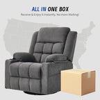 Swivel Recliner Chair for Adults with Massage and Heating,Manual Glider Rocking Recliner Chair with Cup Holds and Pockets,Reclining Rocker Chairs for Living Room Bedroom R8811 (Darkgrey)