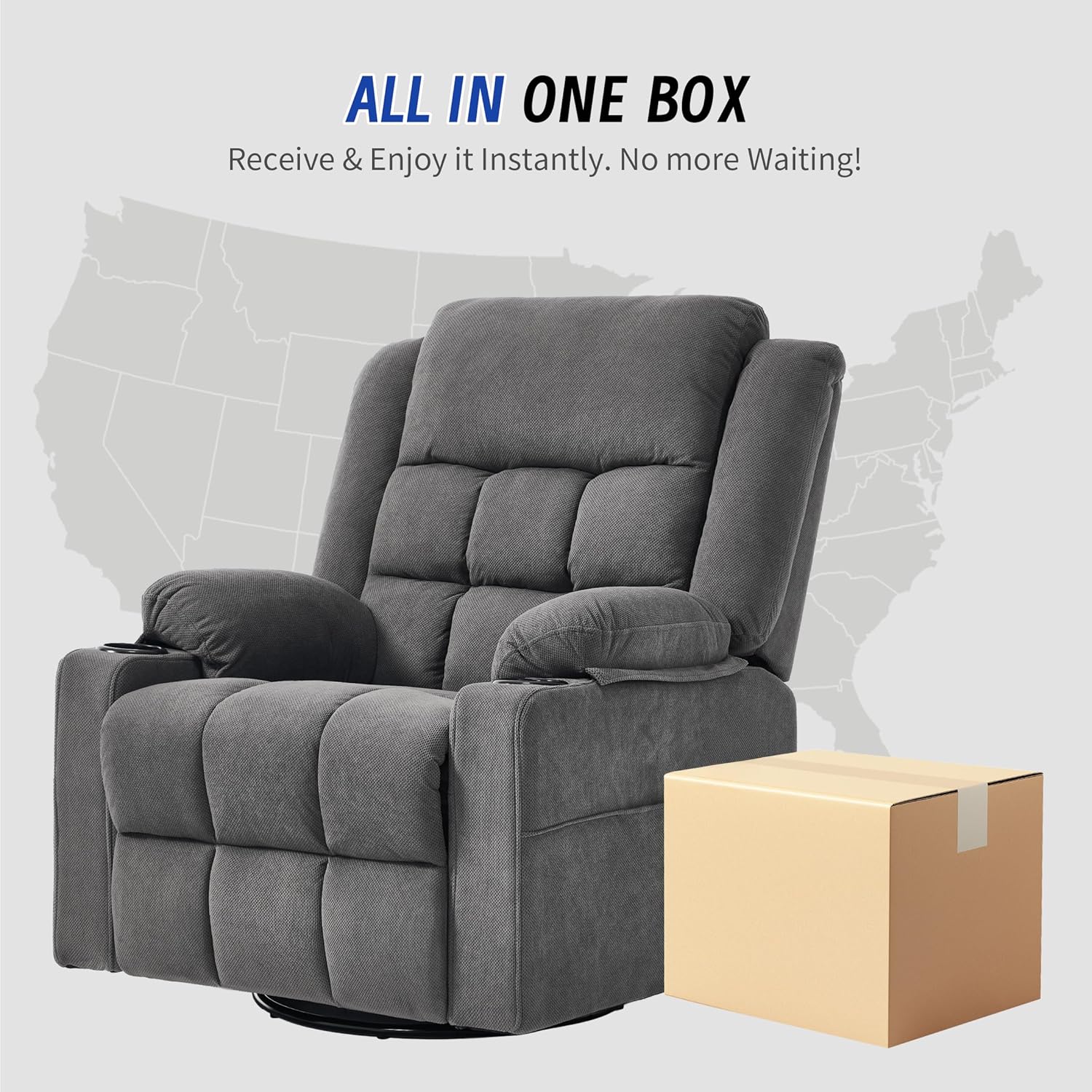 Swivel Recliner Chair for Adults with Massage and Heating,Manual Glider Rocking Recliner Chair with Cup Holds and Pockets,Reclining Rocker Chairs for Living Room Bedroom R8811 (Darkgrey)