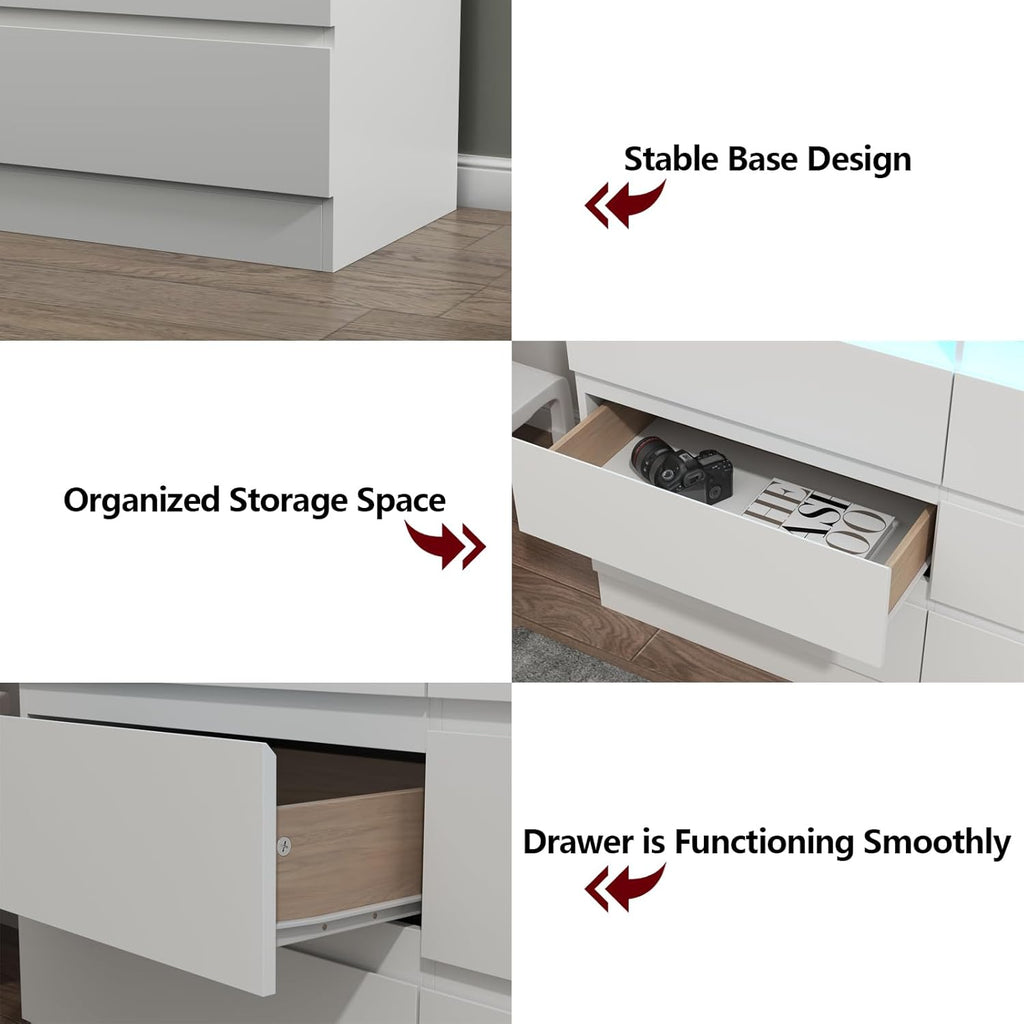 Drawer Dresser for Bedroom with Power Outlet, White Dressers with LED Light, Dresser Chest of Drawers for Closet, Wooden Dressers Organizer Cabinet for Living Room, Entryway, Hallway (White 9 Drawers)