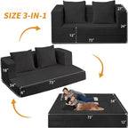 Futon Sofa Bed with Pillow, 3-in-1 Sleeper Sofa Bed with Removable Cover, Convertible Floor Sofa Bed, No Assembly Boneless Couch for Living Room, Bedroom