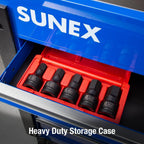 SUNEX TOOLS 4506, 3/4 Inch Drive Impact Hex Driver Set, 5-Pieces, SAE, 3/4" - 1-1/4", Cr-Mo Steel, Solid One Piece Construction, Dual Size Markings, Heavy Duty Storage Case