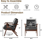 STHOUYN Black Leather Office Accent Chair Set of 2 with Wooden Arms, Comfy Guest Waiting Room Chairs, Mid Century Modern Chair, Side Arm Chairs for Living Room (Black, 2pcs)