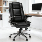 COLAMY Leather Executive Office Chair - High Back Home Computer Desk Chair with Padded Flip-up Arms, Adjustable Tilt Lock, Swivel Rolling Ergonomic Chair for Adult Working Study, Black