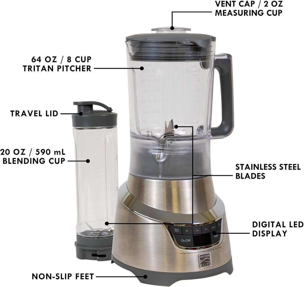 Kenmore Elite Countertop Blender – Electric Mixer for Smoothies, Ice Crush & Pulse Function, Heavy Duty Pitcher, Kitchen Appliance, Dishwasher-Safe Jar
