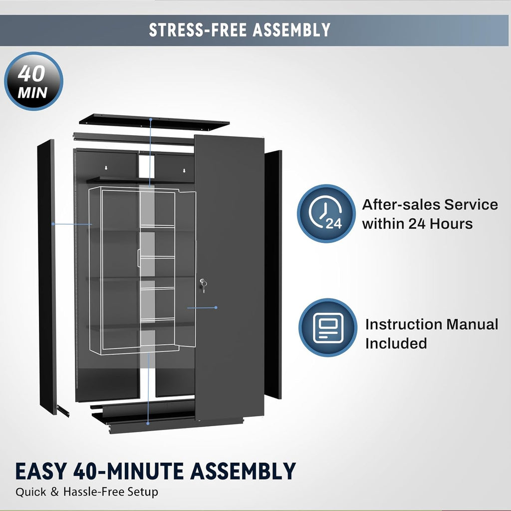 Metal Garage Storage Cabinet with Lock, 71" Tall Steel Storage Locker with 4 Adjustable Shelves, Heavy Duty Metal Cabinet for Garage, Office, Home, 31.5”W × 16.5”D, Black