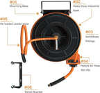 Giraffe Tools Retractable Air Hose Reel, 3/8" Hybrid Hose, Air Compressor Heavy Duty Steel Reel Auto Rewind 300PSI, Wall Mount with Swivel Bracket, 50ft