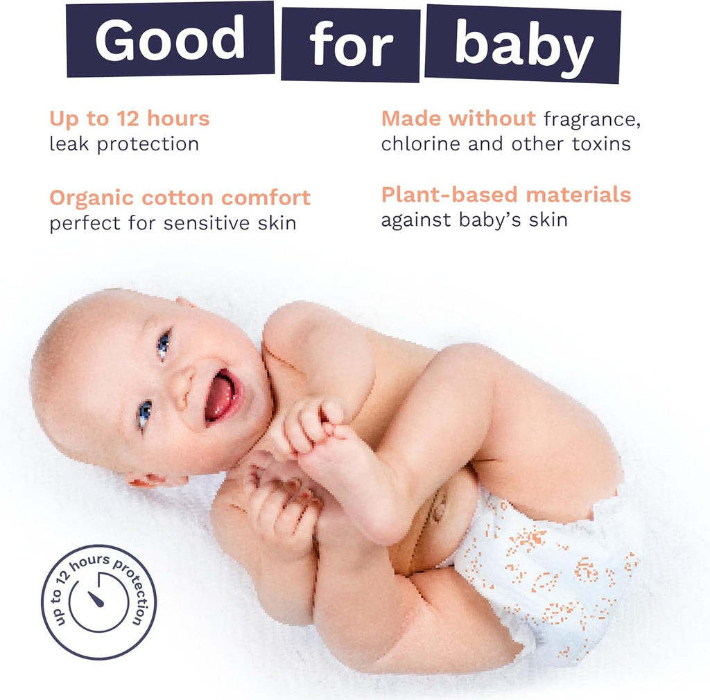 Pura Sensitive Skin Baby Diapers | Size 4 (18-31 lbs) | Hypoallergenic, Totally Chlorine Free, Fragrance Free, Up to 12-Hour Leak Protection | 6 Packs of 22 (132 Diapers)