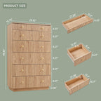 Fluted Dresser for Bedroom, 48" H 7 Drawer Dressers, Wood Tall Dresser Storage Organizer, Modern Bedroom Chest with Deep Storage for Closet Hallway, Entryway, Living Room Natural