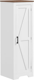 HOMCOM Farmhouse Storage Cabinet with Adjustable Shelf, Single Barn Door Small Bathroom Storage Cabinet for Living Room, Floor Pantry Cabinet, White