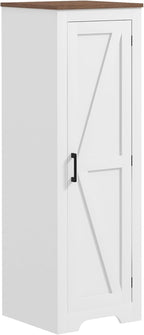 HOMCOM Farmhouse Storage Cabinet with Adjustable Shelf, Single Barn Door Small Bathroom Storage Cabinet for Living Room, Floor Pantry Cabinet, White