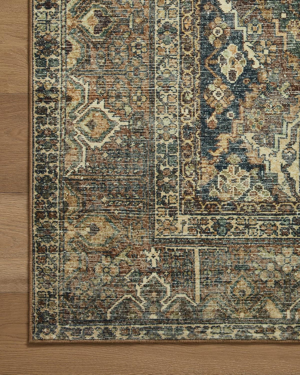 Loloi Magnolia Home by Joanna Gaines Banks Collection BAN-05 Spice/Blue 7'-6" x 9'-6", .13" Pile Height, Machine Washable, Area Rug