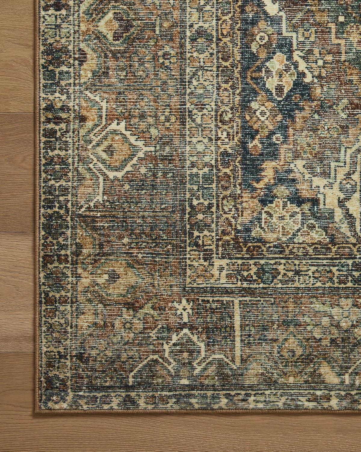 Loloi Magnolia Home by Joanna Gaines Banks Collection BAN-05 Spice/Blue 7'-6" x 9'-6", .13" Pile Height, Machine Washable, Area Rug