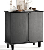 Sideboard Buffet Cabinet with Storage, Modern Black Freestanding Kitchen Cabinet with Raised Legs and Smooth Paint Finish, Curved Edge Accent Table for Living Room, Entryway, Dining Room