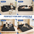 2 in 1 Convertible Boneless Couch Bed, Corduroy futon Sofa Bed, Compression Folding Floor Couch Sofas Bed with 3 Pillows for Bedroom, Small Space Guest and Living Room Sofa (Black, 78 Inches)