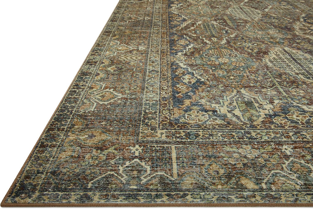 Loloi Magnolia Home by Joanna Gaines Banks Collection BAN-05 Spice/Blue 7'-6" x 9'-6", .13" Pile Height, Machine Washable, Area Rug