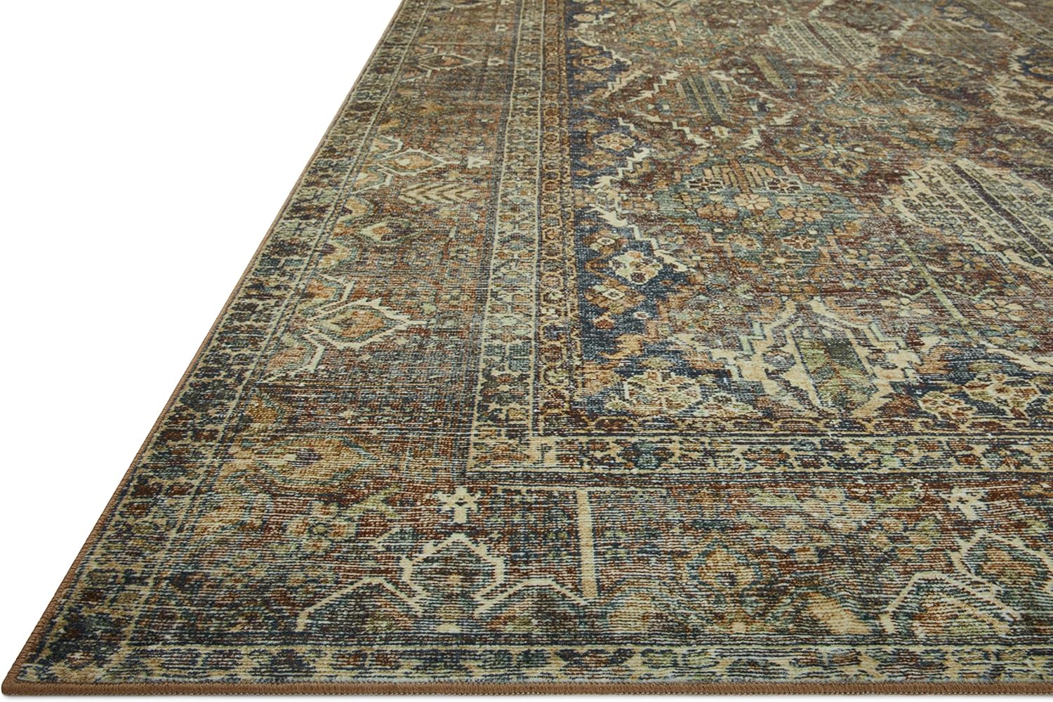 Loloi Magnolia Home by Joanna Gaines Banks Collection BAN-05 Spice/Blue 7'-6" x 9'-6", .13" Pile Height, Machine Washable, Area Rug