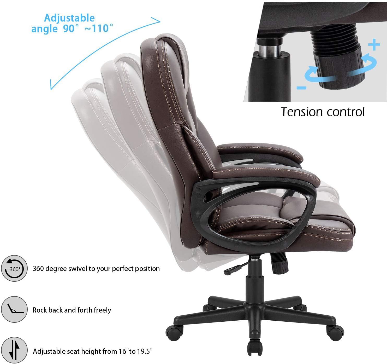 Furmax Office Executive Chair High Back Adjustable Managerial Home Desk Chair, Swivel Computer PU Leather Chair with Lumbar Support (Brown)