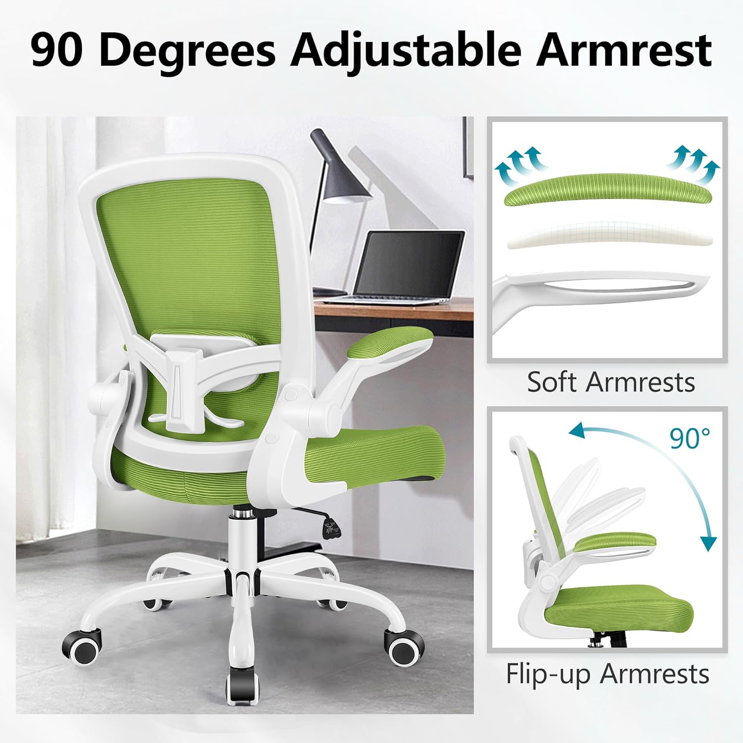 FelixKing Office Chair, Ergonomic Desk Chair Breathable Mesh Chairs Adjustable High Back Lumbar Support Flip-up Armrests, Executive Rolling Swivel Comfy Computer Chairs Home Office Green