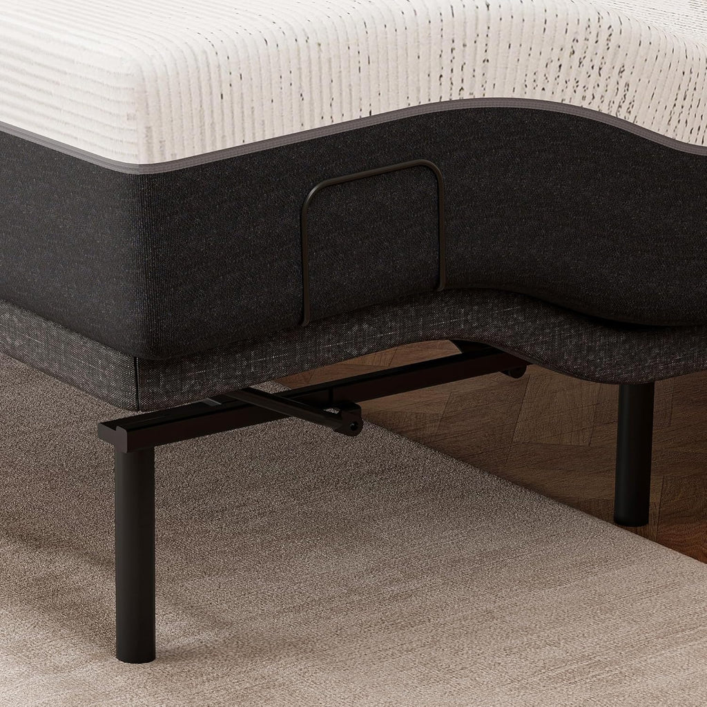 ESHINE Split Top King Adjustable Bed Frame with 14" Gel Memory Foam Mattress, Graphene Cover - Electric Upholstered Base, Massage Function, Wireless Remote, USB Ports, Under Bed Light, Grey