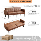 Garvee 75.5" Convertible Futon Sofa Bed, PU Leather Upholstered Futon Couch with Strong Legs, Mid Century Modern Sleeper Sofa, Comfy Loveseat for Living Room, Bedroom, Dorm, Brown