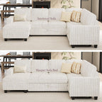 Belffin Corduroy Sleeper Sofa Bed with Storage Chaise Modular Sectional Sofa Couch with Pull Out Bed L Shaped Sectional Couches for Living Room Beige Couch