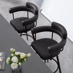 26'' Swivel Counter Height Stools with Round Back, Faux Leather Upholstered Bar Stools with Metal Legs, Armrest, Modern Counter Stools for Kitchen Island, Dining Room (Black, Set of 2)
