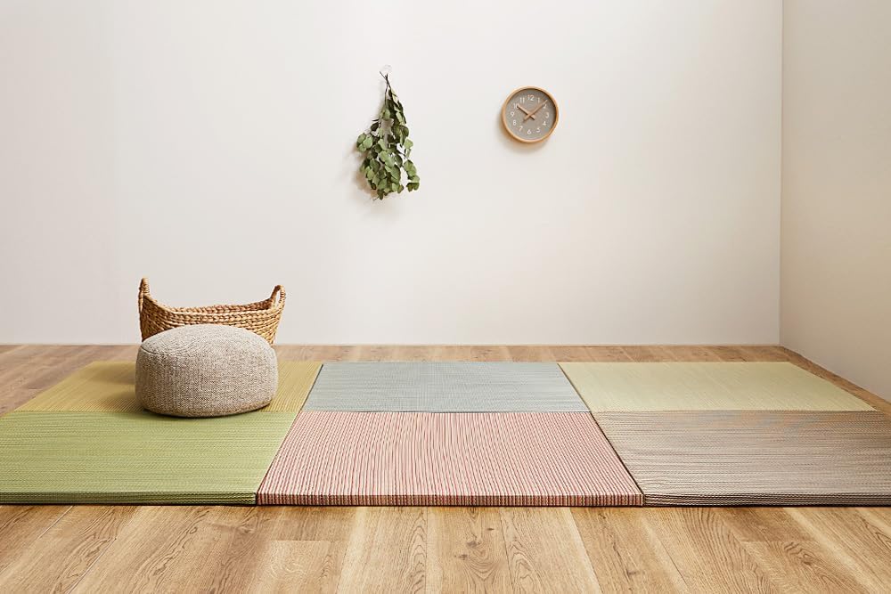 PaletteLife Rimless Lightweight Portable Tatami Mats, Set of 9, Red, 32.3 x 32.3 x 1.0 inches (82 x 82 x 2.5 cm), Modular Tatami Mattress