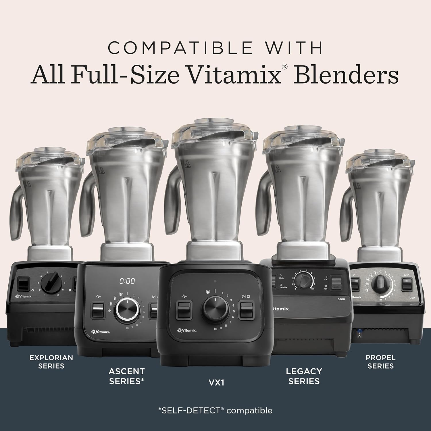 Vitamix 48-Ounce Stainless-Steel Blender Container with SELF-DETECT, Dishwasher-Safe, BPA-Free Clear Lid, Laser-Cut Stainless-Steel Blades, Compatible with All Full-Size Vitamix Blenders