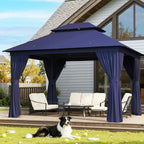 AOXUN Outdoor Gazebo for Patio 10x12 Metal Frame Canopy with Double Roofs Heavy Duty Party Tent and Shelter with Mosquito Netting and Privacy Screen for Backyard  Lawn  Garden  Deck (Navy Blue)