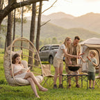 Nicesoul Outdoor Hanging Egg Chair Without Stand, Patio Wicker Swing Egg Basket Chairs with Padded Cushion, 350 Lbs Comfy Cozy Ceiling Tree Swinging Egg-Shaped Chair No Stand for Indoor Balcony, Beige