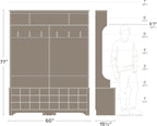 Prepac Gray Hall Tree, Shoe Cabinet, Storage Cabinet with 24 Shoe Cubbies and 6 Double Coat Hooks 15.5" D x 60" W x 77" H