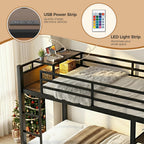Bunk Bed Twin Over Twin with Stairs, LED Lights, 2 Storage Drawers, USB Charging, Industrial Bunk Beds Heavy Duty Metal Bed Frame with Safety Guardrail, Space Saving, Sturdy Frame for Teen/Adult