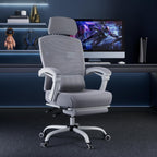 DUMOS Office Desk Computer Chair with Footrest, Ergonomic Mesh Swivel Gaming Chair with Rolling Wheels, Comfortable Headrest, Lumbar Support, Comfy for Home, Office, Task, Student, Elegant Grey