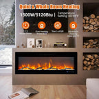 60" Recessed and Wall Mounted Electric Fireplace, Smart WiFi Infrared Electric Fireplace with Remote Control, Adjustable Flame Color, 750/1500W Fireplace Heater and Linear Fireplace, Black