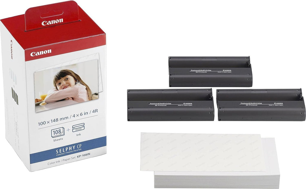 Canon Selphy CP1500 Photo Printer Bundle (Black) with KP-108 Paper (108 Sheets) 3 Color Ink Cartridges & Tudak Cleaning Cloth – Wireless Compact Dye-Sub Printer Kit