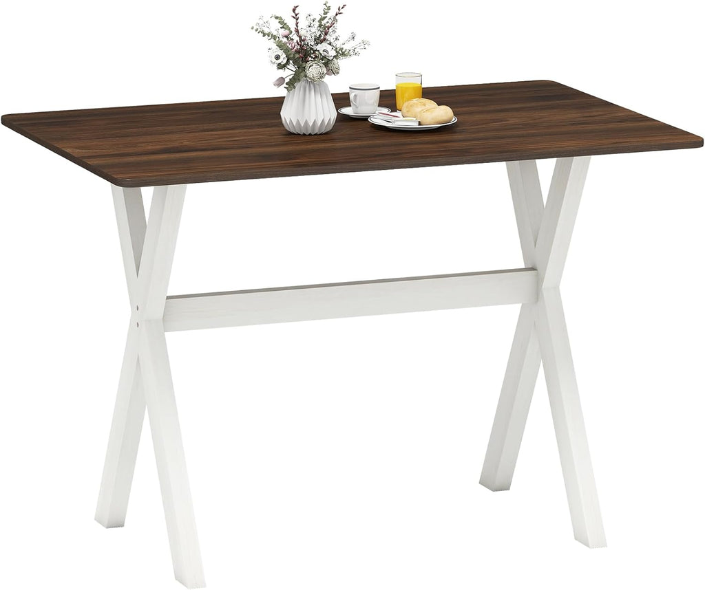 Giantex 43" Dining Table for 4, Rectangular Kitchen Table with Rubber Wood X-Shaped Frame, Space Saving Dinner Table for Living Dining Room, Dinette, Home Office, Restaurant