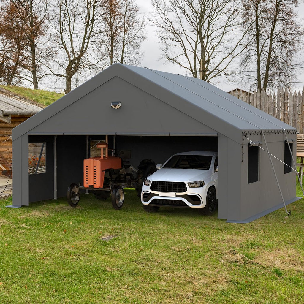Carports Canopy Heavy Duty, Portable Garage with Sidewalls (20x20, Grey)