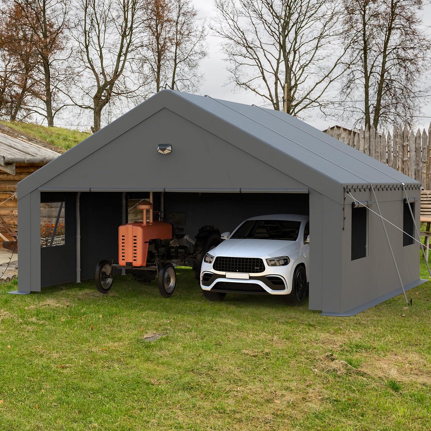 Carports Canopy Heavy Duty, Portable Garage with Sidewalls (20x20, Grey)