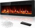 Tehanld 60 Inch Electric Fireplace in-Wall Recessed and Wall Mounted, Ultra-Thin Linear Fireplace Heater 750/1500W with Realistic Flame, Higher Temperatures & Lower Noise, Log Set & Crystal Options
