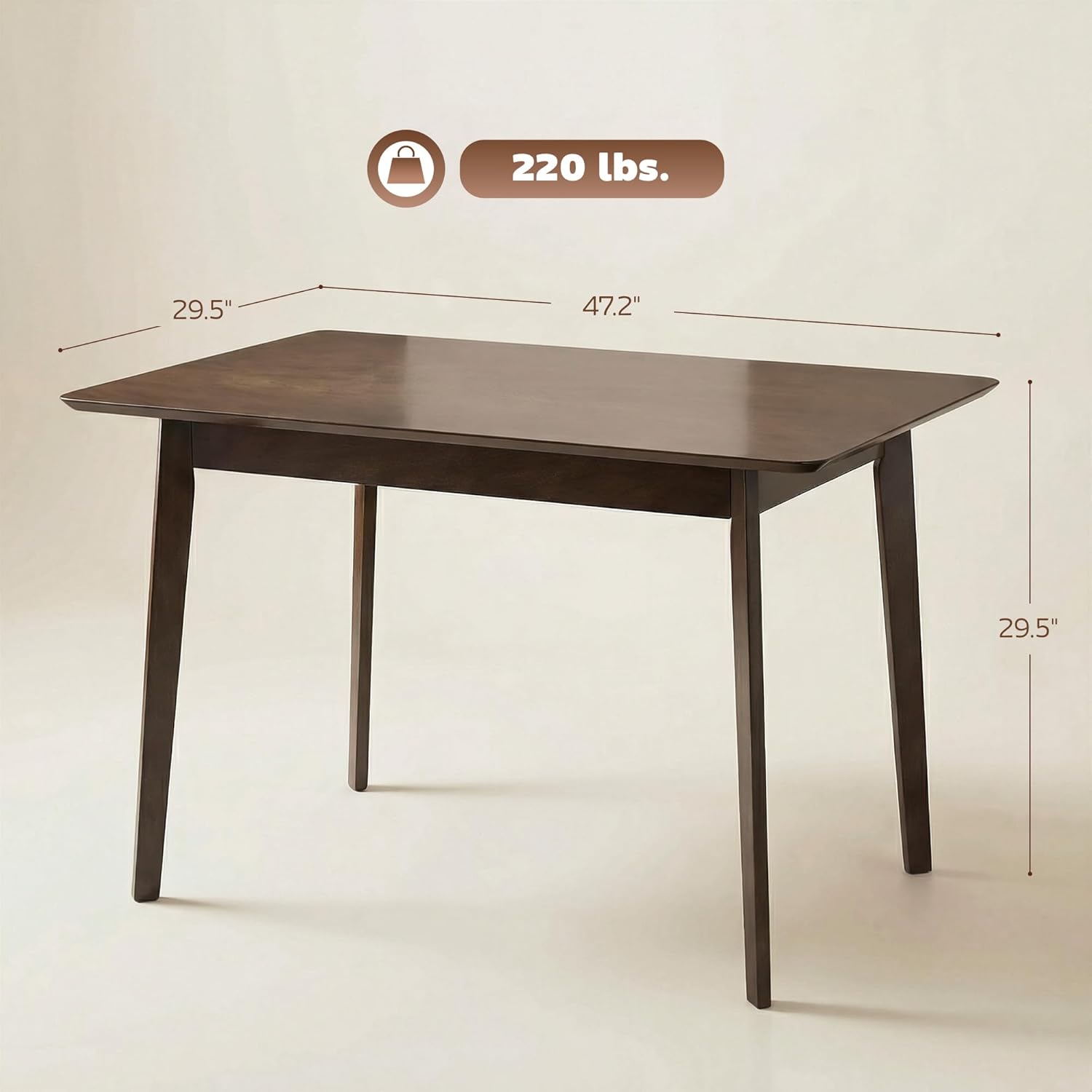 HOMCOM 47" Mid-Century Modern Dining Table for 4, Rectangular Kitchen Table with Wood Grain Finish, Tapered Legs, Wood Frame for Small Spaces, Dining Room, Apartment, Easy to Assemble, Dark Mahogany