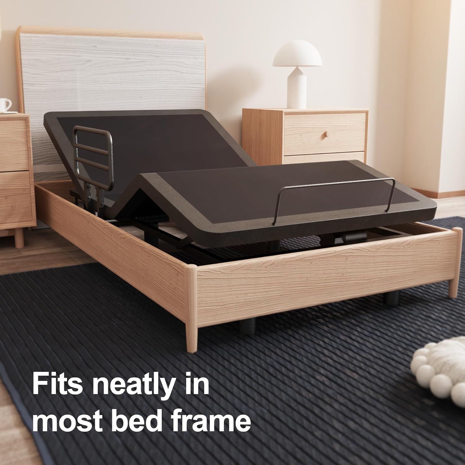 Adjustable Twin XL Bed Frame with One Side Rail, Electric Ergonomic Base for Comfort & Safety – Ideal for Seniors, Home Care & Hospital Use